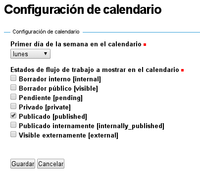 Configuración de calendario