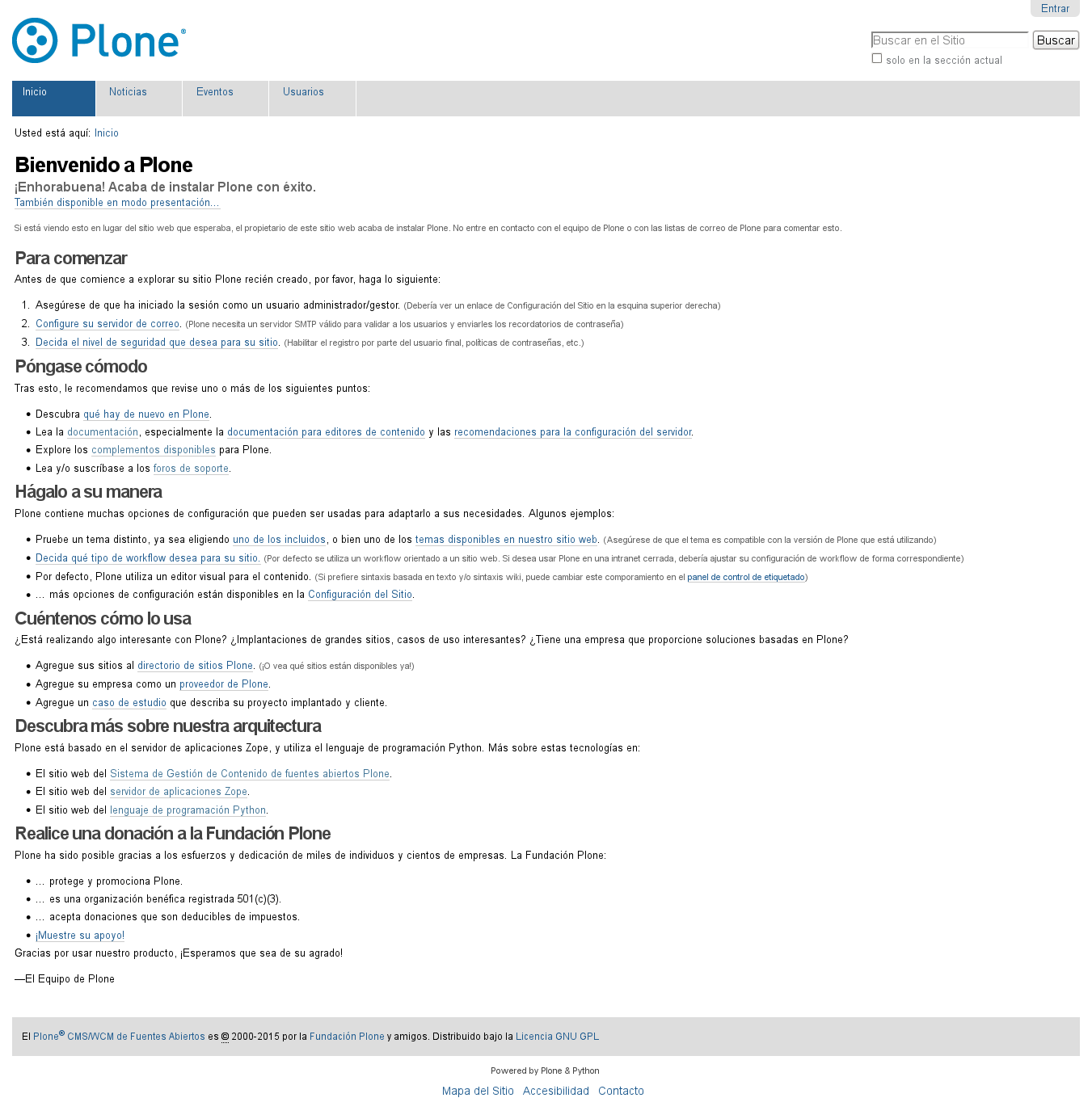 Plone 4 recién instalado